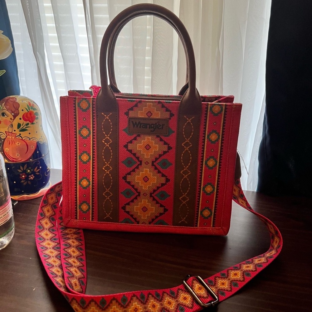Wrangler Pink Patterned Tote Bag with Detachable Strap